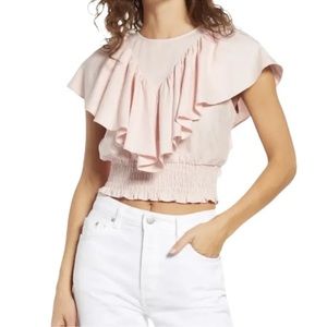Open Edit Ruffle Linen Crop Top in Pink Lotus (L)